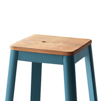 Industrial Style Metal Frame and Wooden Bar Stool, Brown and Blue - AMF-72333