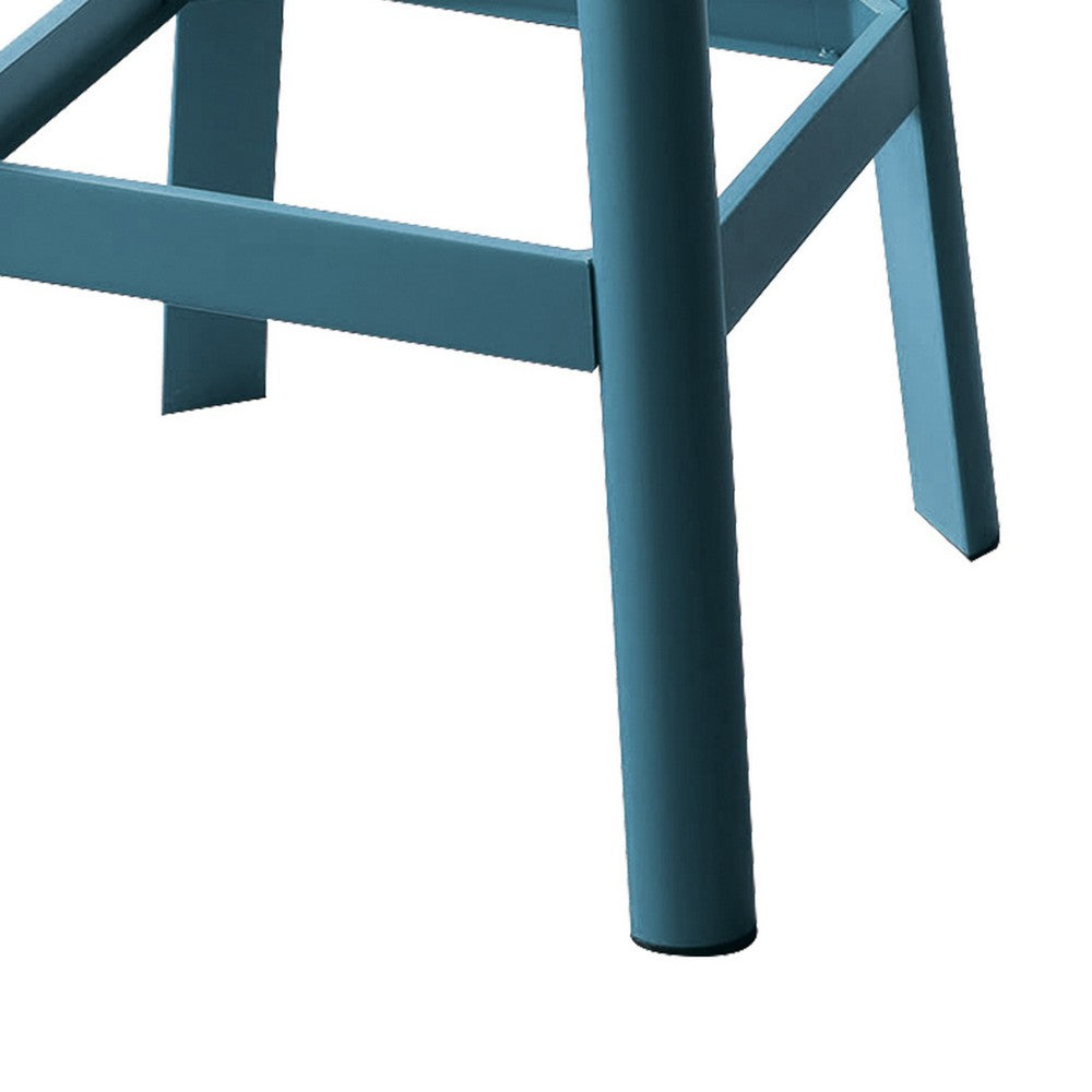 Industrial Style Metal Frame and Wooden Bar Stool, Brown and Blue - AMF-72333