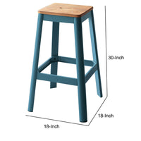 Industrial Style Metal Frame and Wooden Bar Stool, Brown and Blue - AMF-72333