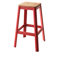 Industrial Style Metal Frame and Wooden Bar Stool, Brown and Red - AMF-72334