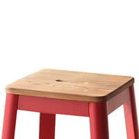 Industrial Style Metal Frame and Wooden Bar Stool, Brown and Red - AMF-72334