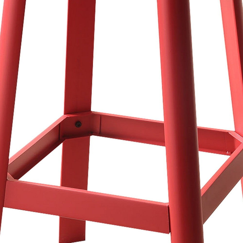 Industrial Style Metal Frame and Wooden Bar Stool, Brown and Red - AMF-72334