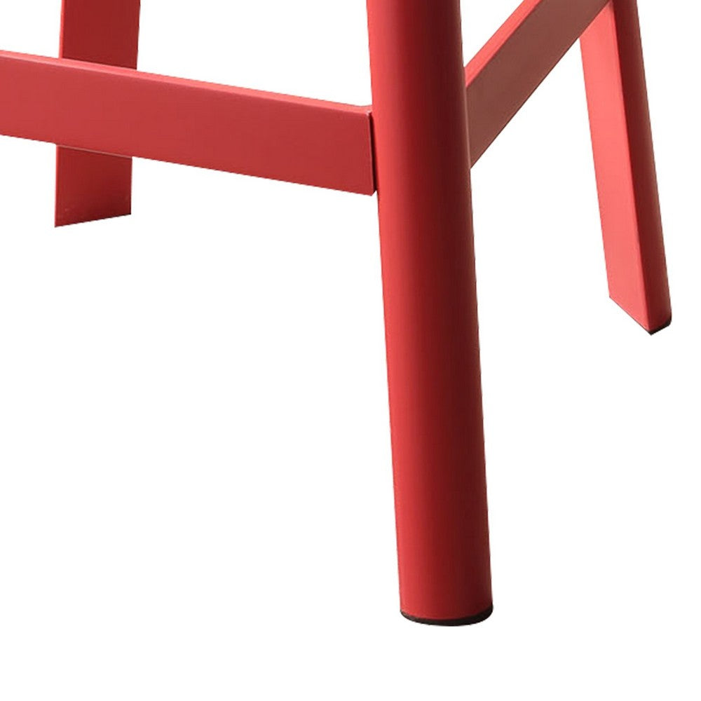 Industrial Style Metal Frame and Wooden Bar Stool, Brown and Red - AMF-72334