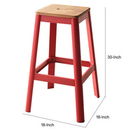 Industrial Style Metal Frame and Wooden Bar Stool, Brown and Red - AMF-72334