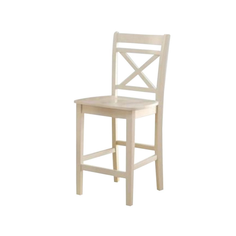 Transitional style Wooden Counter Height Chair with Cross Back, Set of 2, Cream - AMF-72547