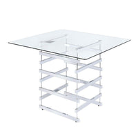 Mirror Top Counter Height Table With Metal Architectural Base, Chrome & Clear - AMF-72590