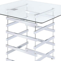 Mirror Top Counter Height Table With Metal Architectural Base, Chrome & Clear - AMF-72590