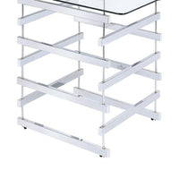 Mirror Top Counter Height Table With Metal Architectural Base, Chrome & Clear - AMF-72590