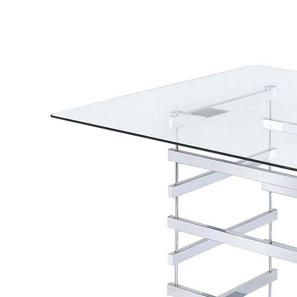 Mirror Top Counter Height Table With Metal Architectural Base, Chrome & Clear - AMF-72590