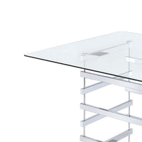 Mirror Top Counter Height Table With Metal Architectural Base, Chrome & Clear - AMF-72590