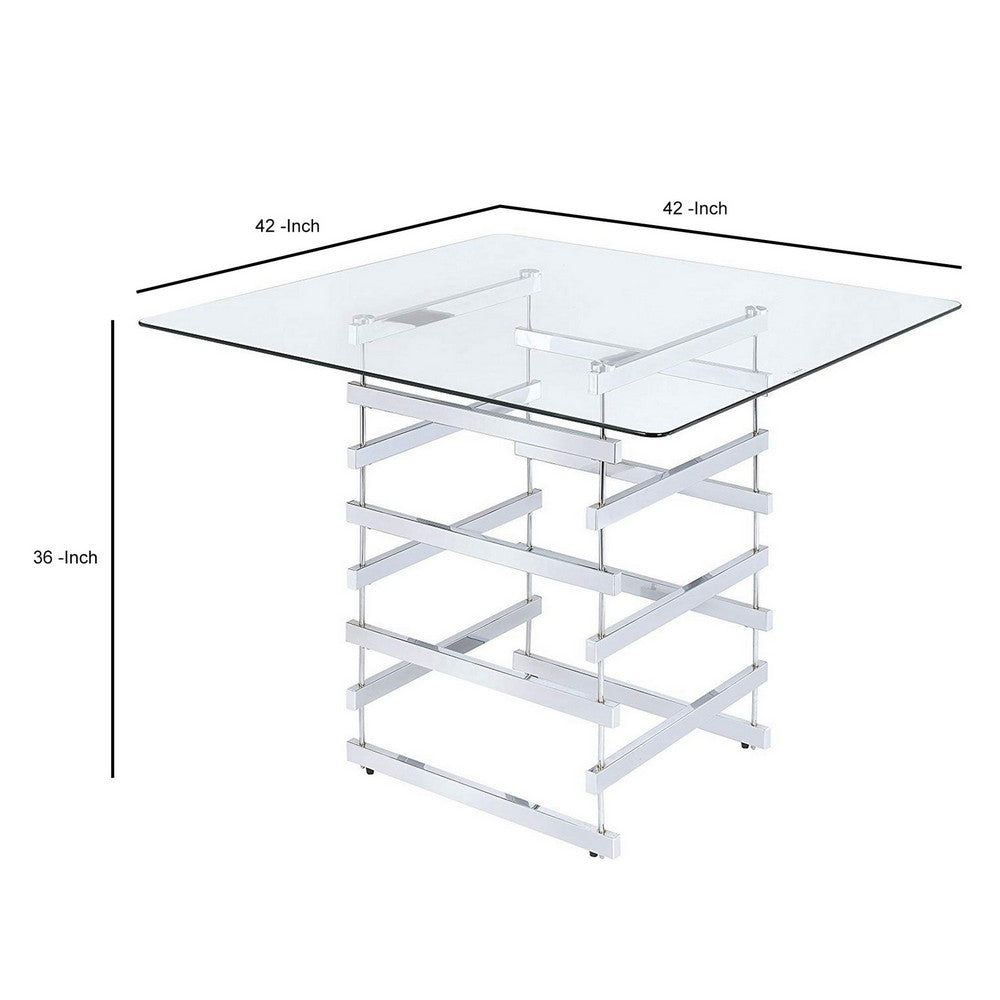 Mirror Top Counter Height Table With Metal Architectural Base, Chrome & Clear - AMF-72590
