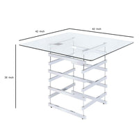 Mirror Top Counter Height Table With Metal Architectural Base, Chrome & Clear - AMF-72590