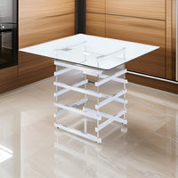 Mirror Top Counter Height Table With Metal Architectural Base, Chrome & Clear - AMF-72590