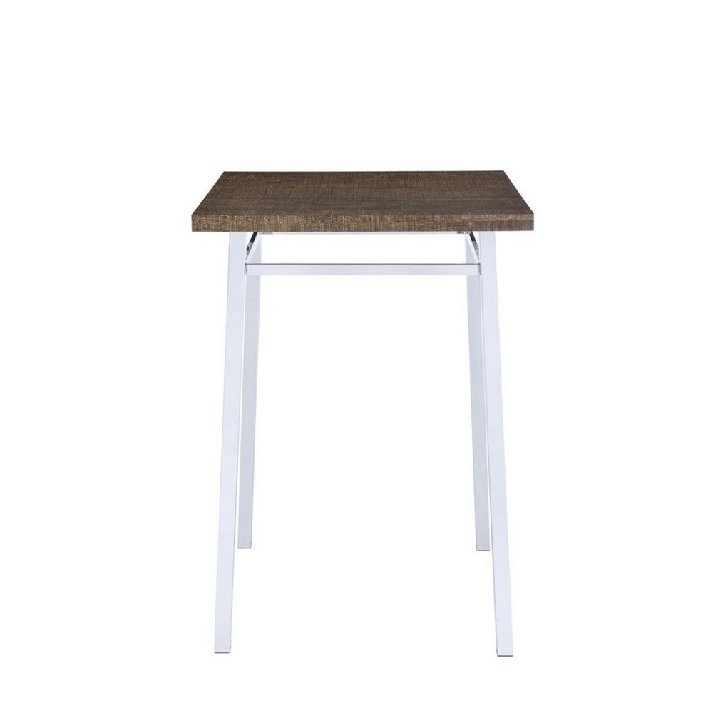 Contemporary Style Square Wood and Metal Bar Table, Brown and Silver - AMF-72595