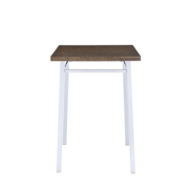 Contemporary Style Square Wood and Metal Bar Table, Brown and Silver - AMF-72595