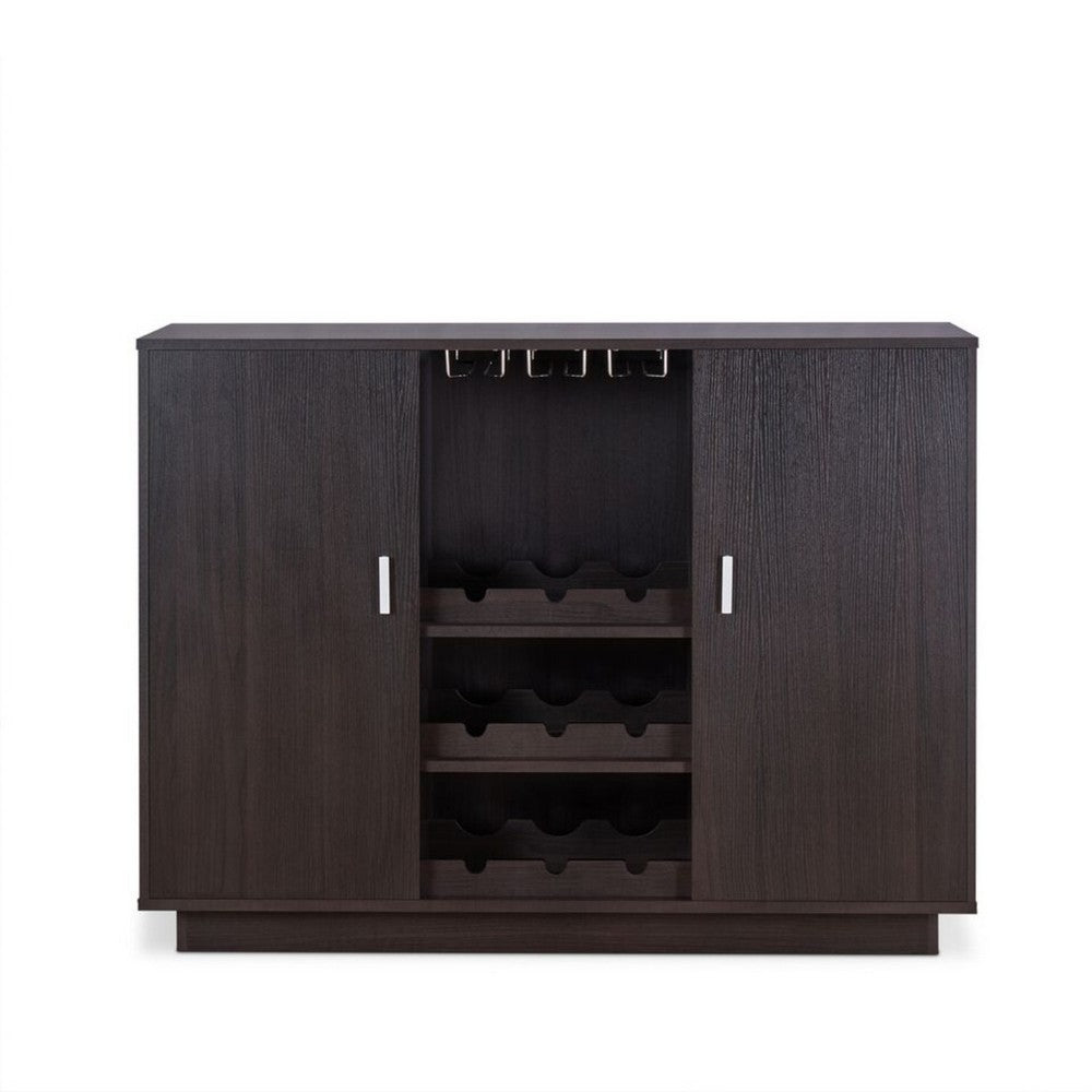 Wooden Server with Two Side Door Storage Cabinets and Stemware Rack, Espresso Brown - AMF-72615