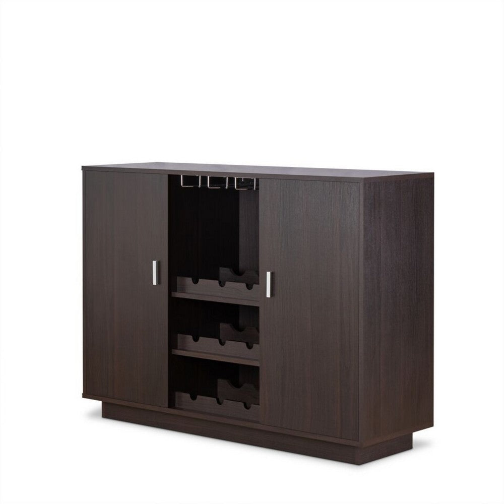 Wooden Server with Two Side Door Storage Cabinets and Stemware Rack, Espresso Brown - AMF-72615