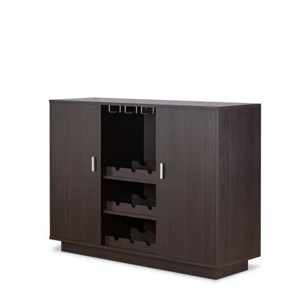 Wooden Server with Two Side Door Storage Cabinets and Stemware Rack, Espresso Brown - AMF-72615