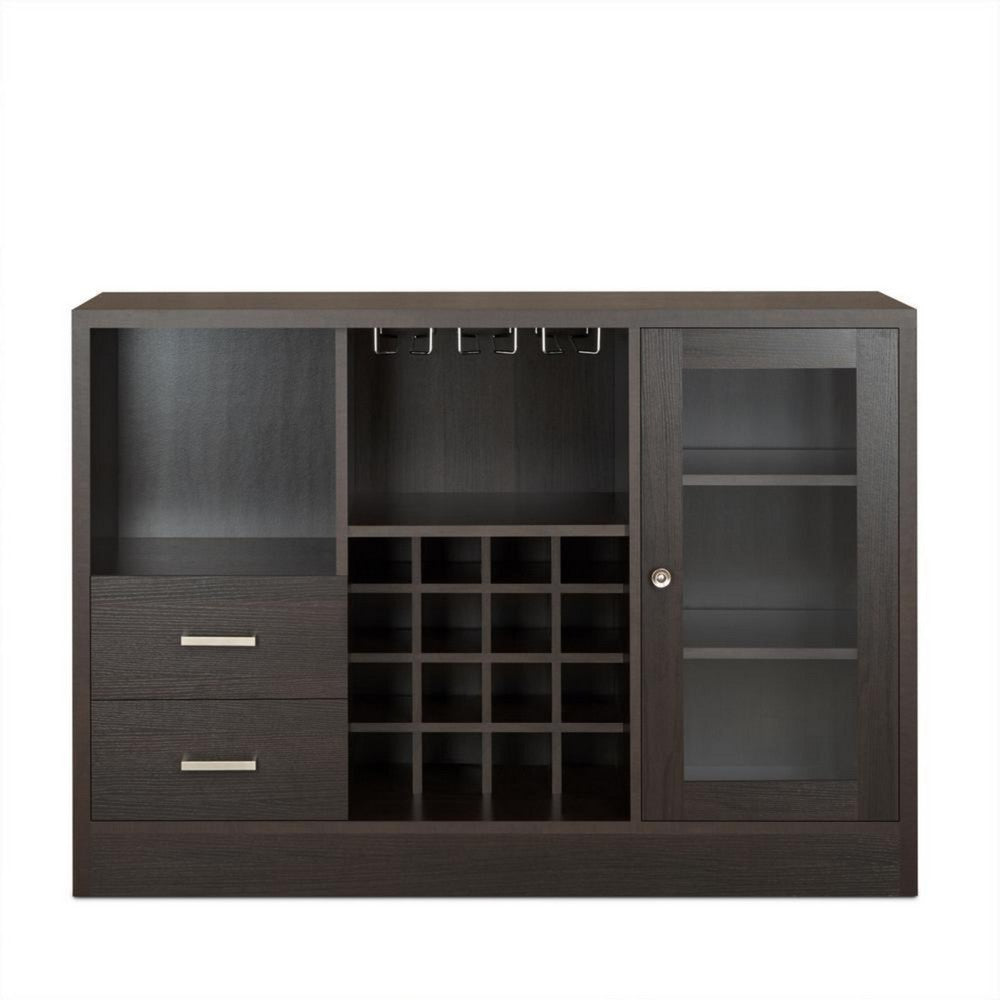 Wooden Server with One Side Door Storage Cabinets and Two Drawers, Espresso Brown - AMF-72640