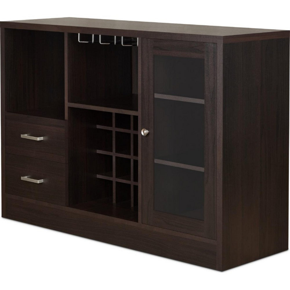 Wooden Server with One Side Door Storage Cabinets and Two Drawers, Espresso Brown - AMF-72640
