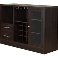 Wooden Server with One Side Door Storage Cabinets and Two Drawers, Espresso Brown - AMF-72640
