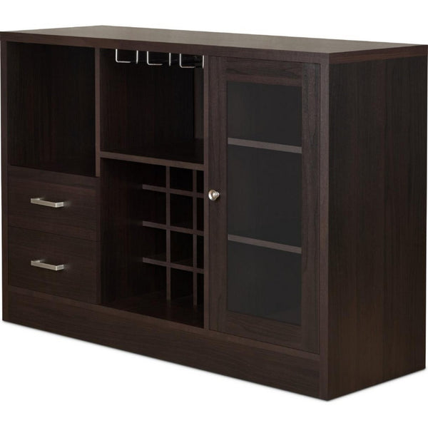 Wooden Server with One Side Door Storage Cabinets and Two Drawers, Espresso Brown - AMF-72640