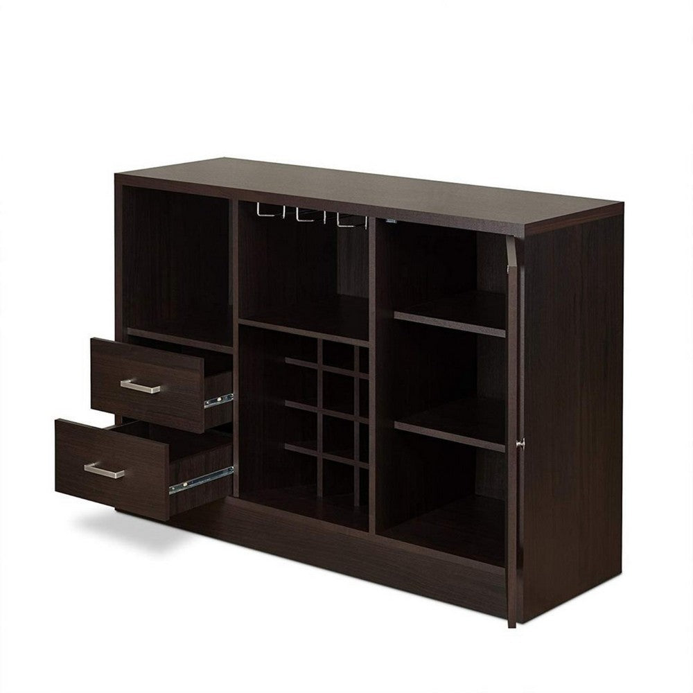 Wooden Server with One Side Door Storage Cabinets and Two Drawers, Espresso Brown - AMF-72640