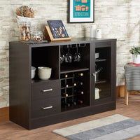 Wooden Server with One Side Door Storage Cabinets and Two Drawers, Espresso Brown - AMF-72640