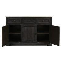 58 Inch Mango Wood Sideboard Buffet Console Cabinet with White Marble Top, 3 Drawers, Sandblasted Black - BM163021