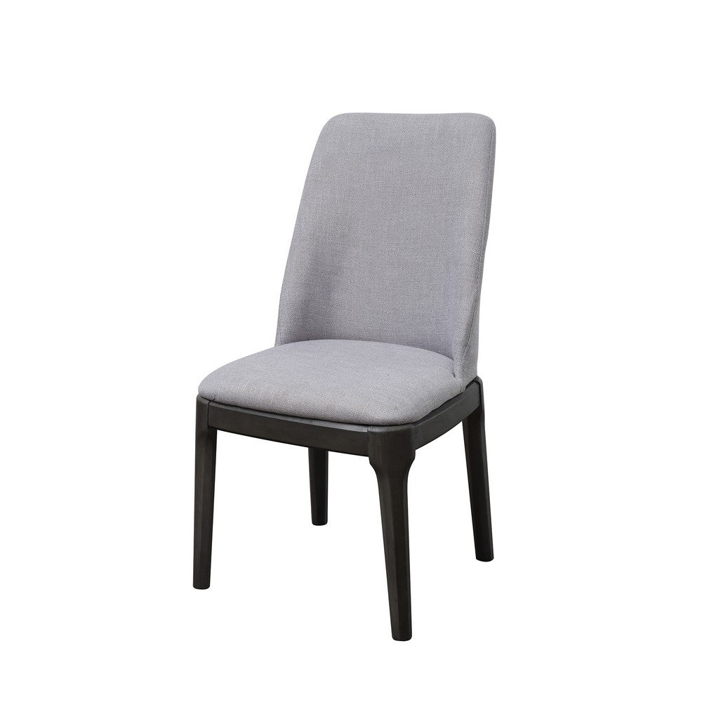 Linen Upholstered Wooden Side Chair with Curved Backrest and Block Legs, Set of 2, Gray - AMF-73172