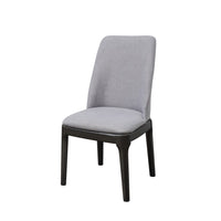 Linen Upholstered Wooden Side Chair with Curved Backrest and Block Legs, Set of 2, Gray - AMF-73172