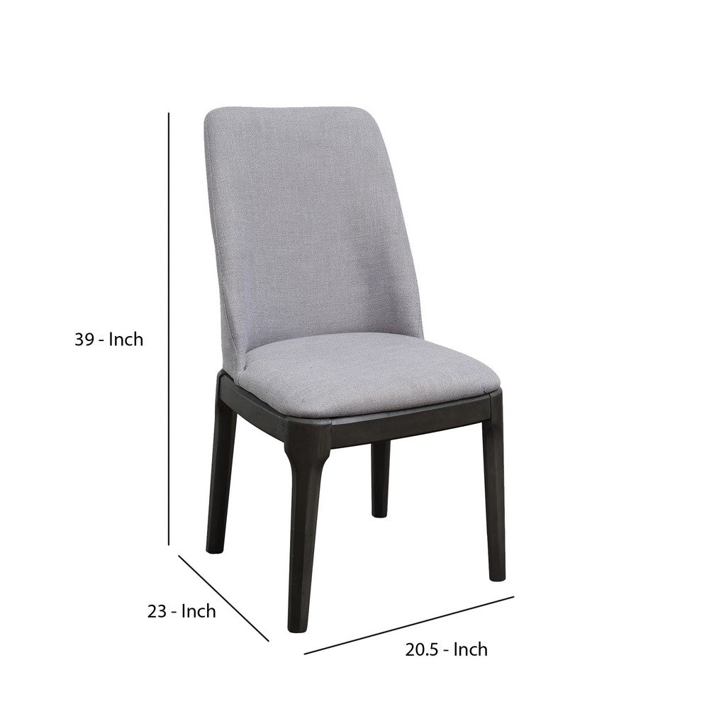 Linen Upholstered Wooden Side Chair with Curved Backrest and Block Legs, Set of 2, Gray - AMF-73172