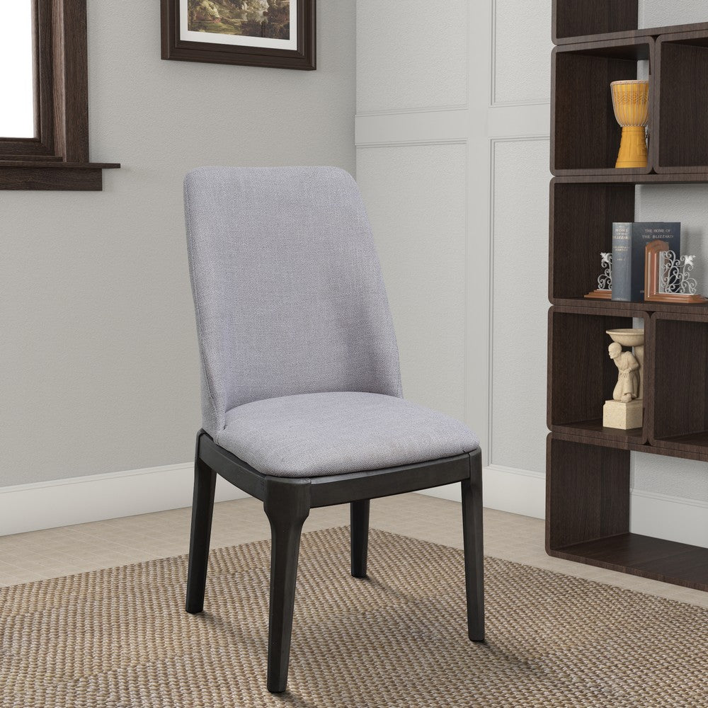 Linen Upholstered Wooden Side Chair with Curved Backrest and Block Legs, Set of 2, Gray - AMF-73172