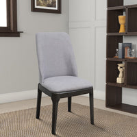 Linen Upholstered Wooden Side Chair with Curved Backrest and Block Legs, Set of 2, Gray - AMF-73172