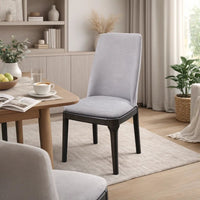 Linen Upholstered Wooden Side Chair with Curved Backrest and Block Legs, Set of 2, Gray - AMF-73172