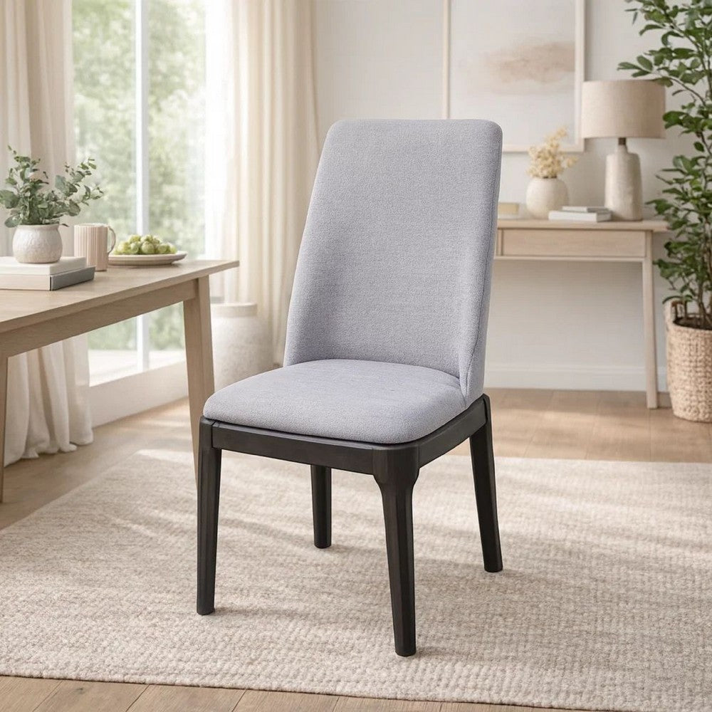 Linen Upholstered Wooden Side Chair with Curved Backrest and Block Legs, Set of 2, Gray - AMF-73172