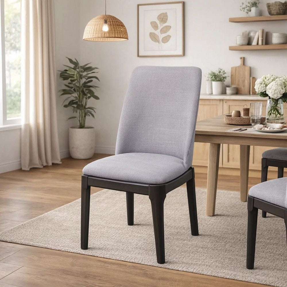 Linen Upholstered Wooden Side Chair with Curved Backrest and Block Legs, Set of 2, Gray - AMF-73172