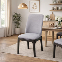 Linen Upholstered Wooden Side Chair with Curved Backrest and Block Legs, Set of 2, Gray - AMF-73172