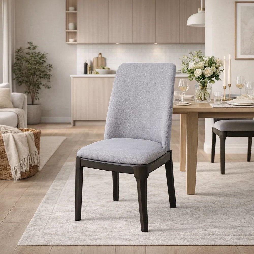 Linen Upholstered Wooden Side Chair with Curved Backrest and Block Legs, Set of 2, Gray - AMF-73172