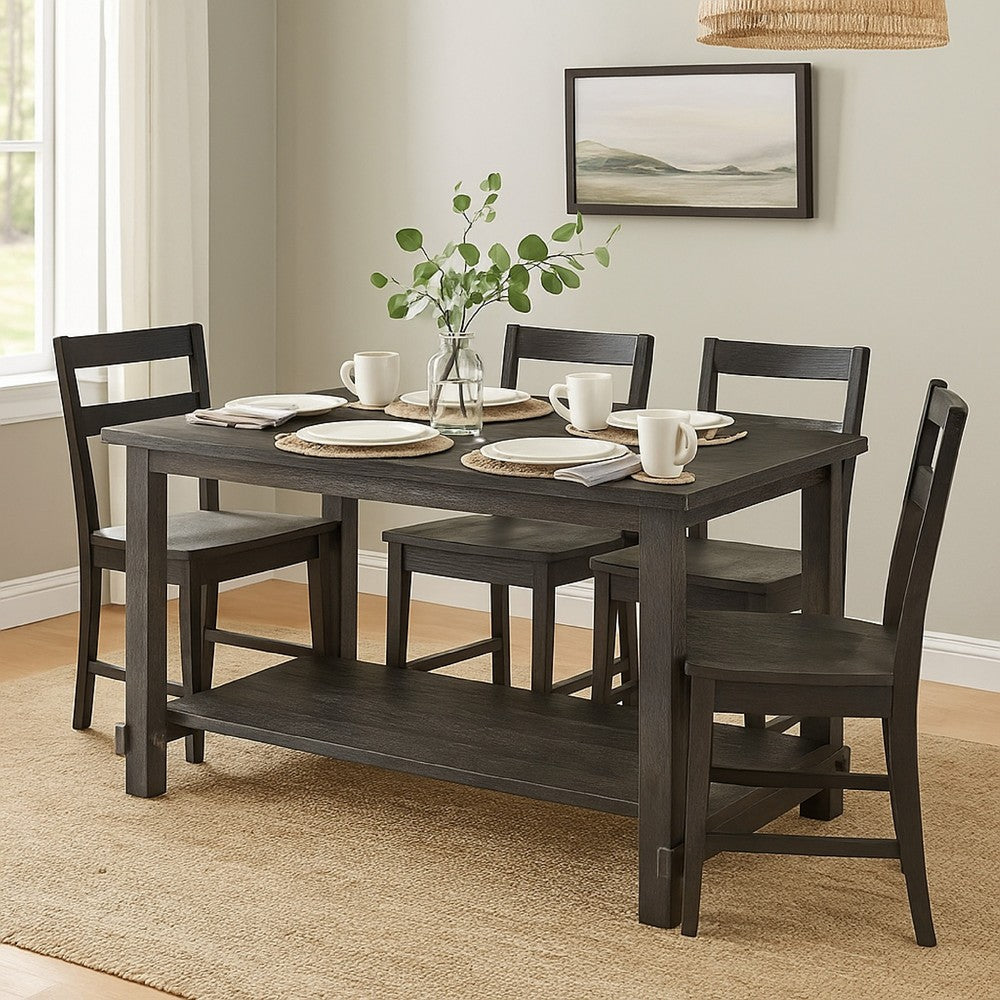 Counter Height Wooden Dining Table with Open Bottom Shelf, Gray - AMF-73830