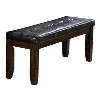 Rectangular Wooden Bench with Button Tufted Leatherette Seat, Brown - BM196678