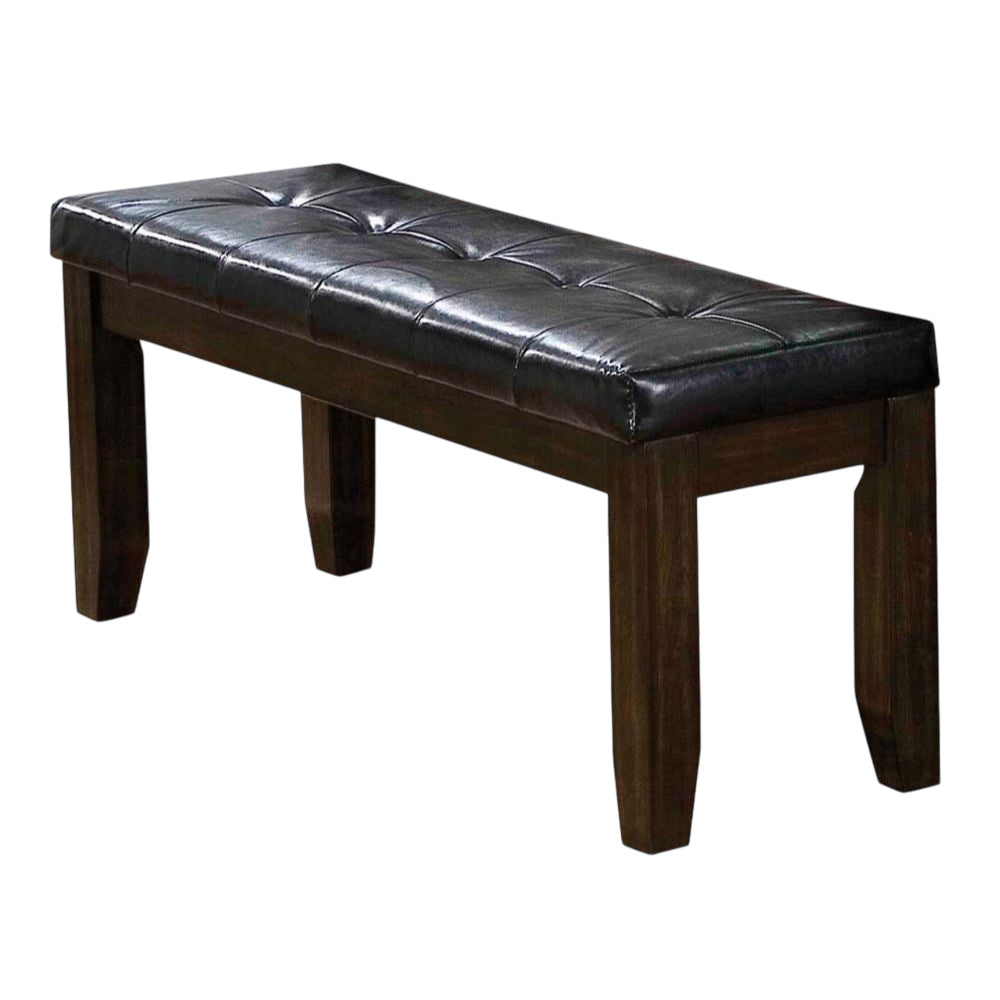Rectangular Wooden Bench with Button Tufted Leatherette Seat, Brown - BM196678