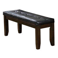 Rectangular Wooden Bench with Button Tufted Leatherette Seat, Brown - BM196678