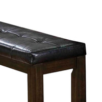 Rectangular Wooden Bench with Button Tufted Leatherette Seat, Brown - BM196678