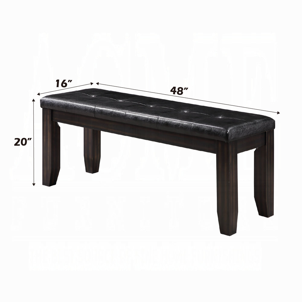Rectangular Wooden Bench with Button Tufted Leatherette Seat, Brown - BM196678
