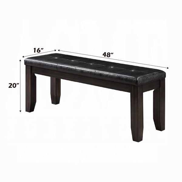 Rectangular Wooden Bench with Button Tufted Leatherette Seat, Brown - BM196678
