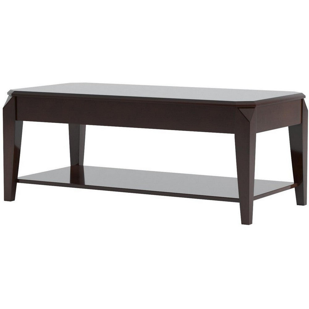 Wooden Coffee Table with Lift Top and Open Bottom Shelf, Brown - BM156765