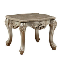 Marble Top Wooden End Table with Queen Anne Style Legs, Champagne Gold - AMF-81042