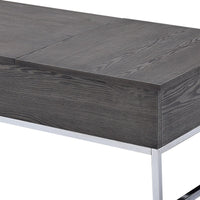 Wooden Coffee Table with Two Lift Tops and Metal Sled Leg Support, Gray and Silver - AMF-81170