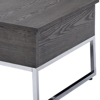 Wooden Coffee Table with Two Lift Tops and Metal Sled Leg Support, Gray and Silver - AMF-81170